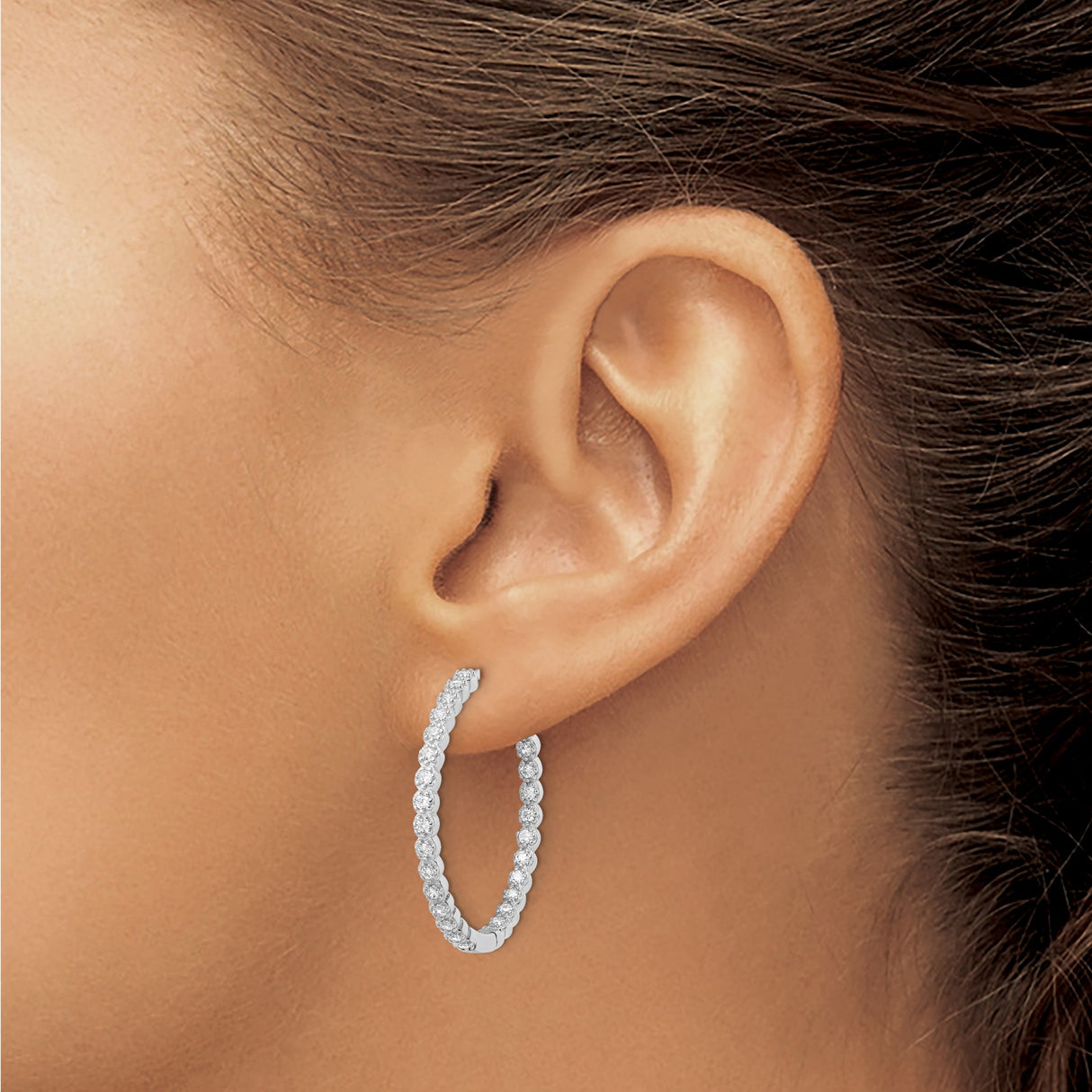 Sterling Silver Hoop Earrings with Cubic Zirconia, Prong Set Full Circle Design