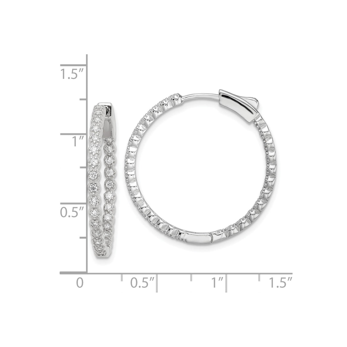 Sterling Silver Hoop Earrings with Cubic Zirconia, Prong Set Full Circle Design