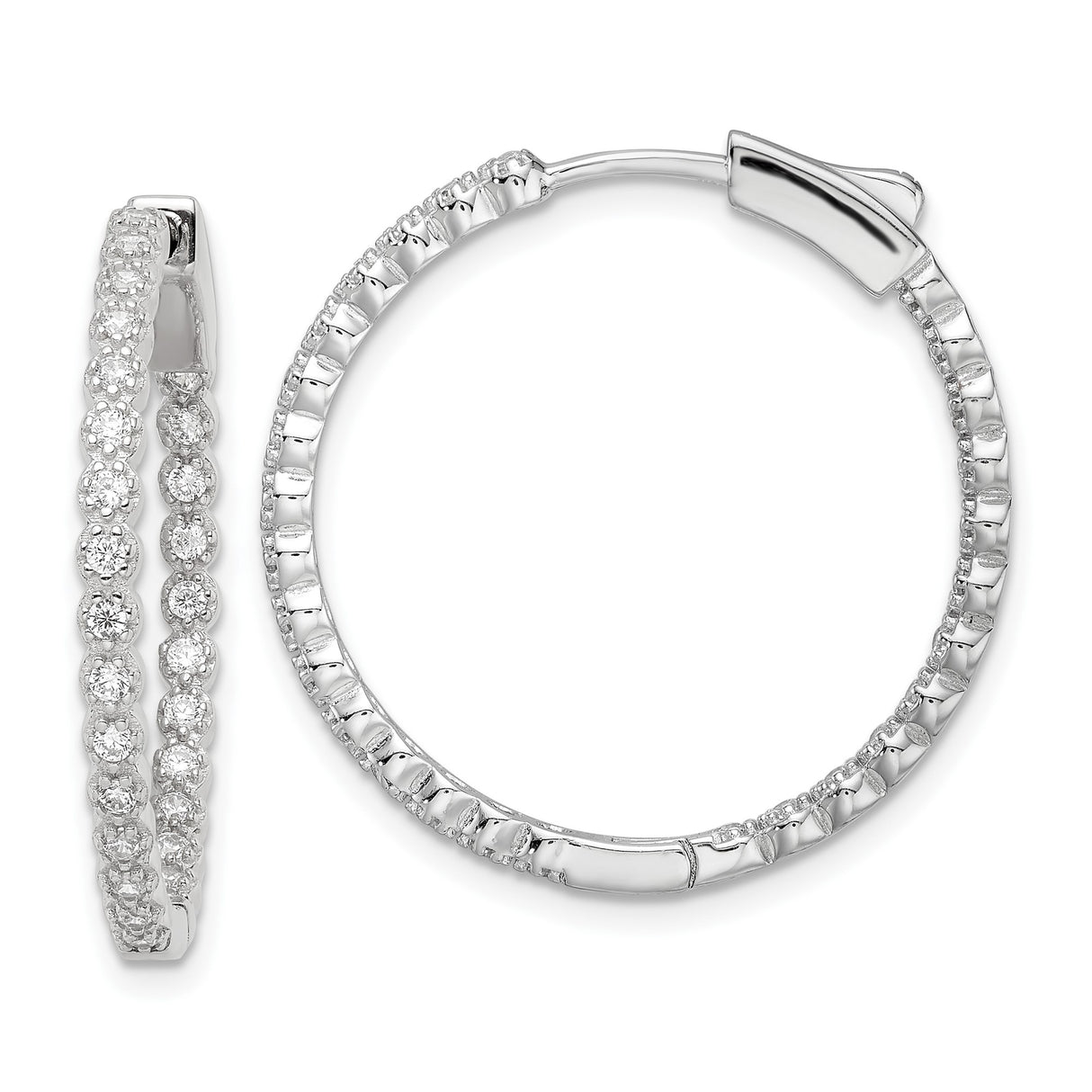 Sterling Silver Hoop Earrings with Cubic Zirconia, Prong Set Full Circle Design