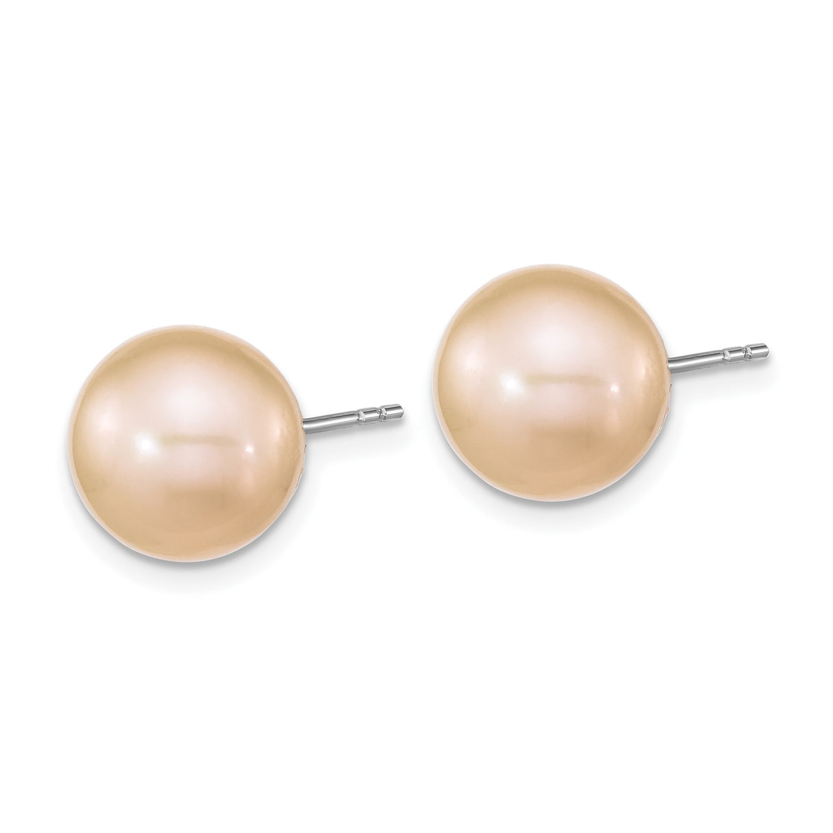 Sterling Silver Stud Earrings with Round Peach Freshwater Cultured Pearls, Minimalist Design