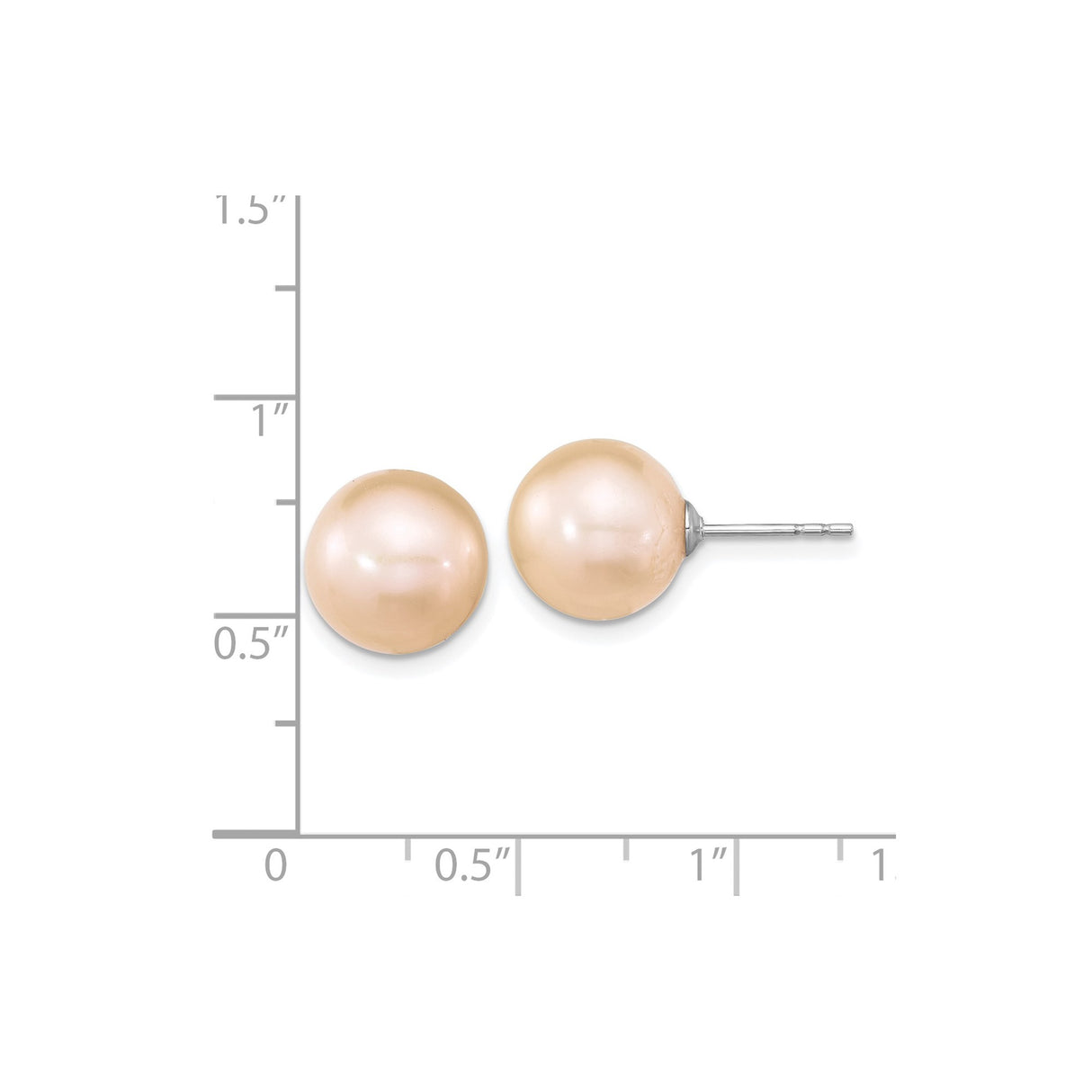 Sterling Silver Stud Earrings with Round Peach Freshwater Cultured Pearls, Minimalist Design