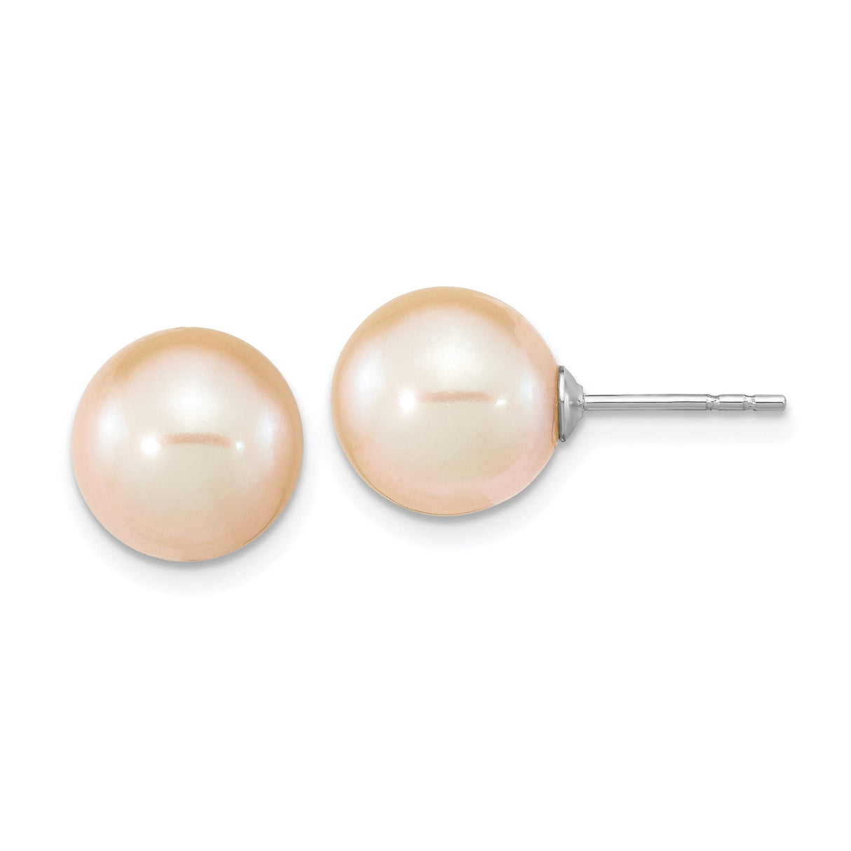 Sterling Silver Stud Earrings with Blush Pink Freshwater Cultured Pearls, Classic Round Design