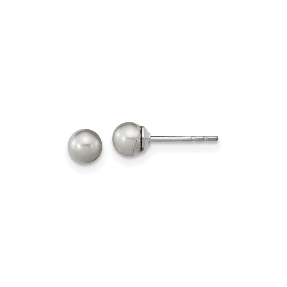 Sterling Silver Stud Earrings with Pearl, Minimalist Polished Design for Women