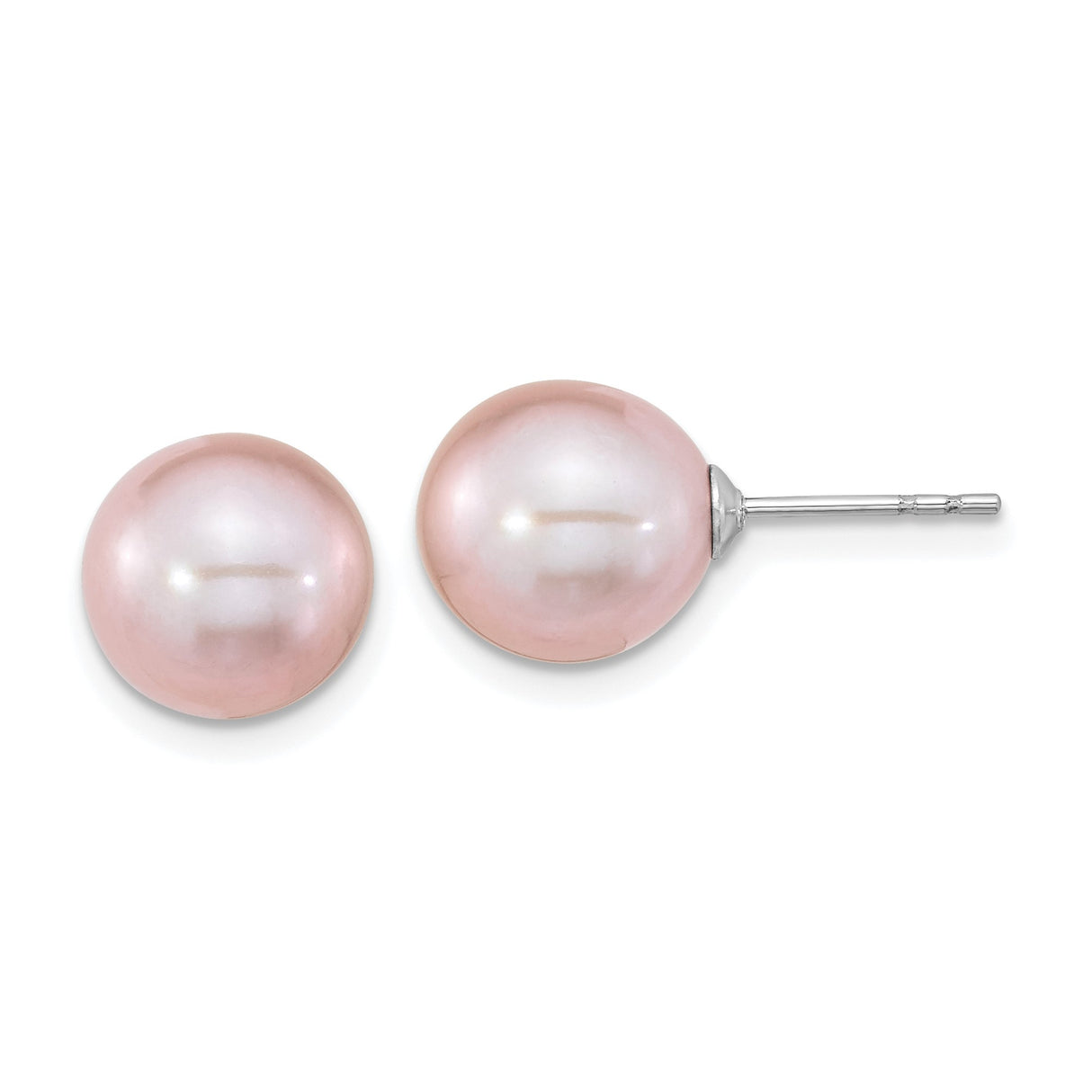 Sterling Silver Stud Earrings with Pink Freshwater Cultured Pearls, Classic Minimalist Style