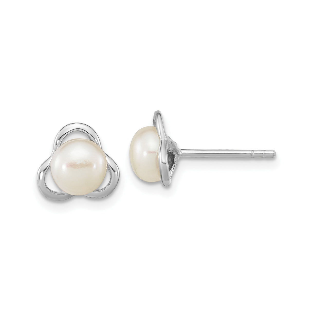 Sterling Silver Trinity Knot Stud Earrings with Cultured Pearl, Celtic Symbol Design