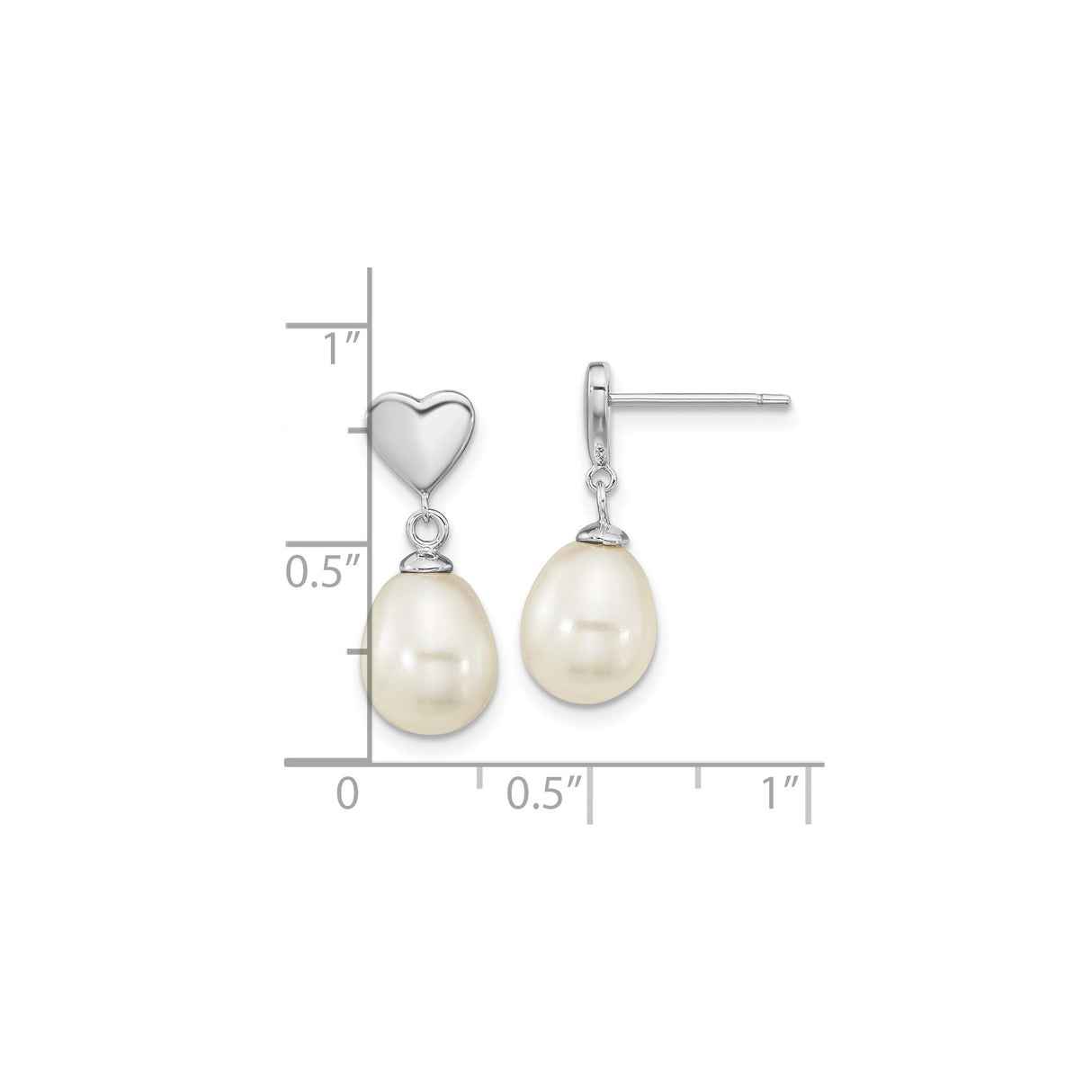 Sterling Silver Drop Earrings with Freshwater Pearls and Heart Tops, Cubic Zirconia Accents