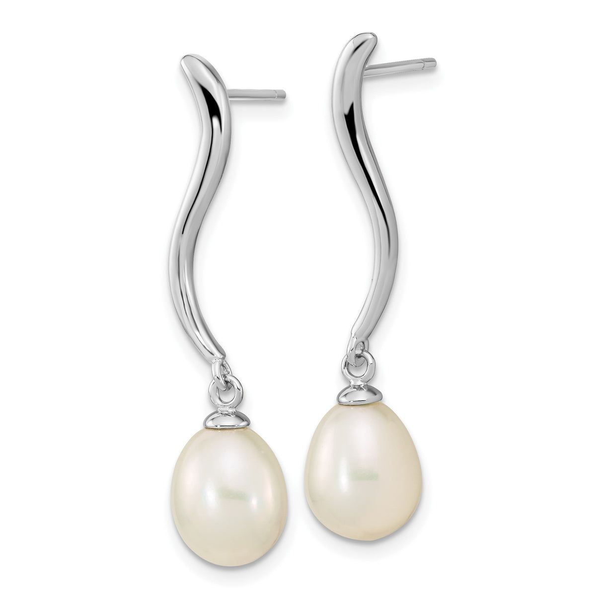 Sterling Silver Drop Earrings with Freshwater Pearls, Long Dangle Bridal Style