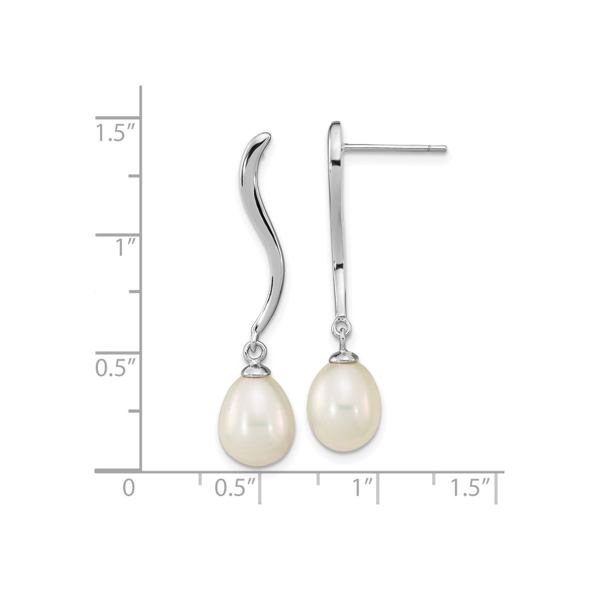 Sterling Silver Drop Earrings with Freshwater Pearls, Long Dangle Bridal Style