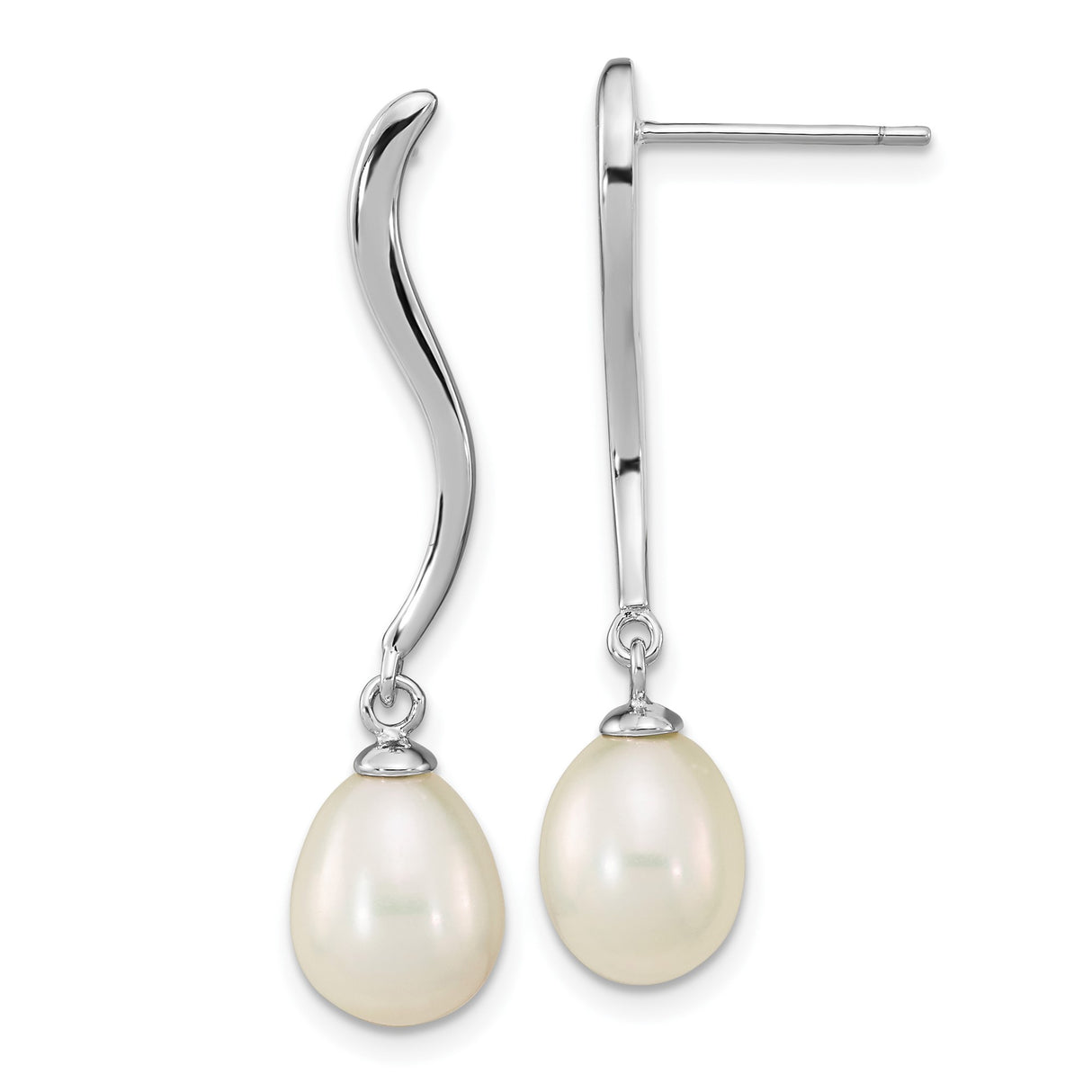 Sterling Silver Drop Earrings with Freshwater Pearls, Long Dangle Bridal Style