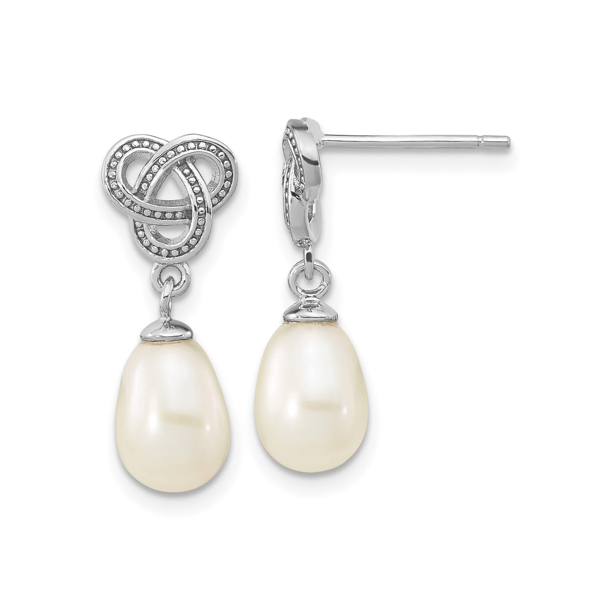 Sterling Silver Celtic Knot Dangle Earrings with Freshwater Pearl Drops, Irish Style Jewelry