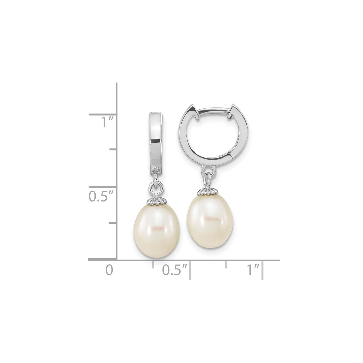 Sterling Silver Dangle Earrings with Oval Freshwater Pearls and Decorative Caps