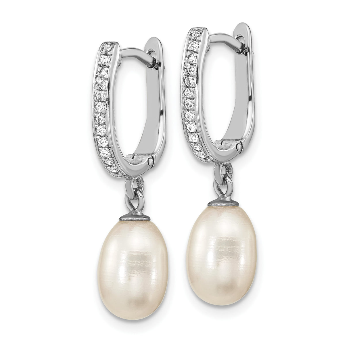 Sterling Silver Dangle Earrings with White Freshwater Cultured Pearl and Cubic Zirconia Accents