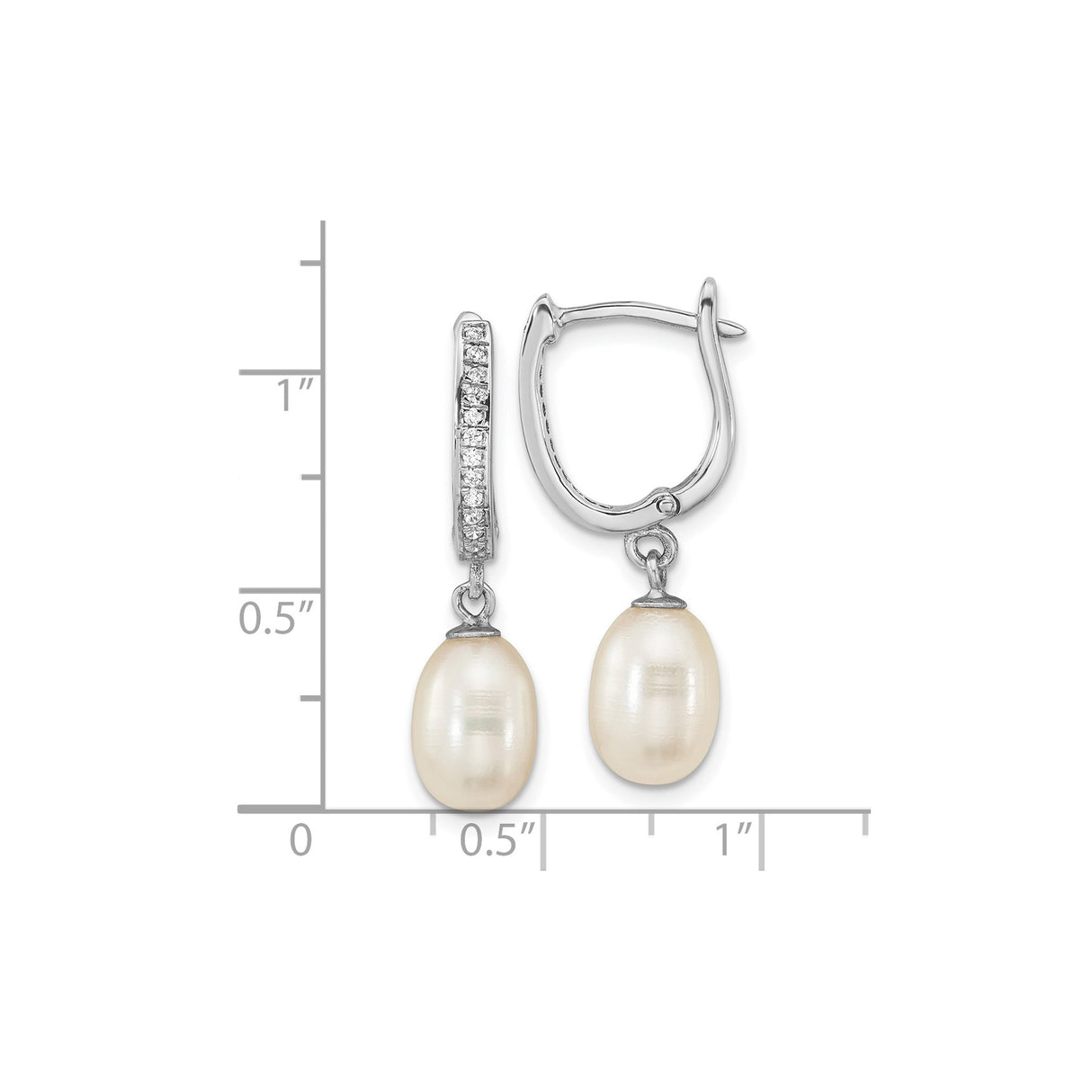 Sterling Silver Dangle Earrings with White Freshwater Cultured Pearl and Cubic Zirconia Accents