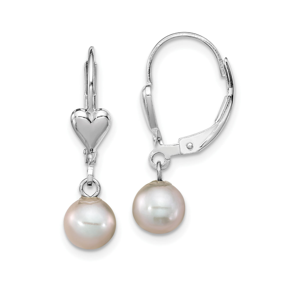 Sterling Silver Dangle Earrings with Freshwater Pearls and Heart Accents for Women
