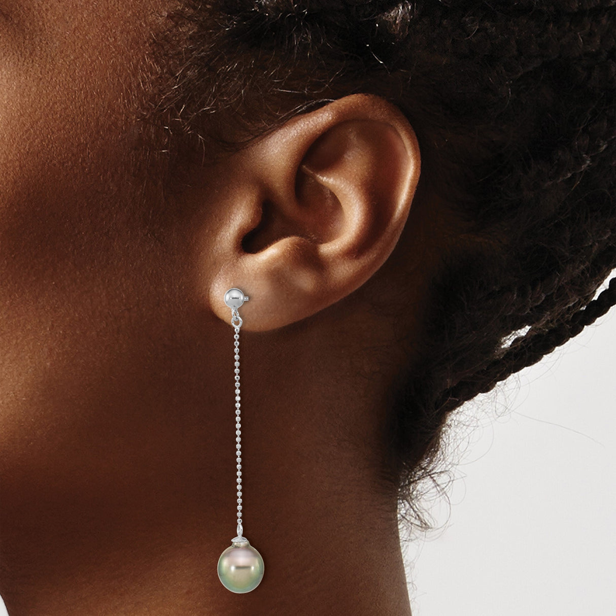 Sterling Silver Dangle Earrings with Iridescent Green and Purple Pearls, Minimalist Drop Style