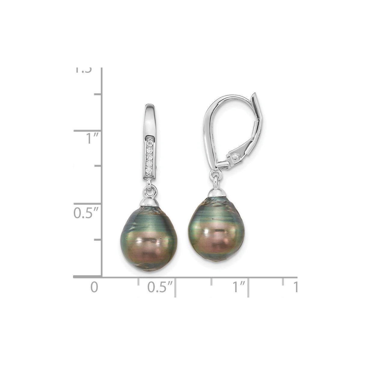 Sterling Silver Dangle Earrings with Black Tahitian Pearls and Cubic Zirconia Accents