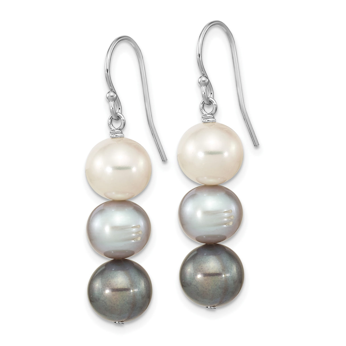 Sterling Silver Dangle Earrings with White, Gray, and Black Cultured Freshwater Pearls
