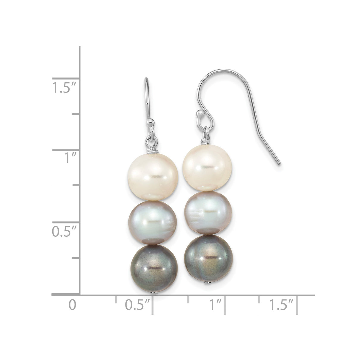 Sterling Silver Dangle Earrings with White, Gray, and Black Cultured Freshwater Pearls