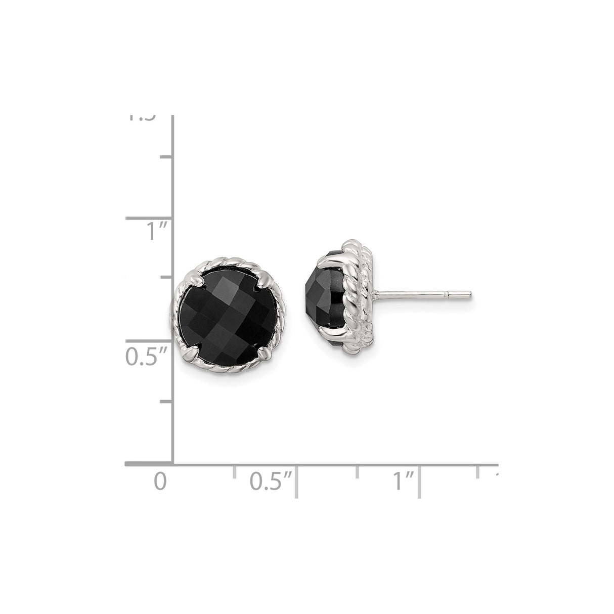 Sterling Silver Stud Earrings with Faceted Black Onyx, Rope Edge Bezel Setting