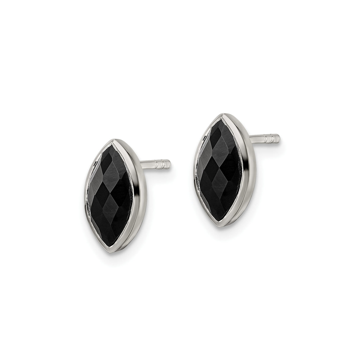 Sterling Silver Marquise Stud Earrings with Black Onyx, Minimalist Modern Design for Women
