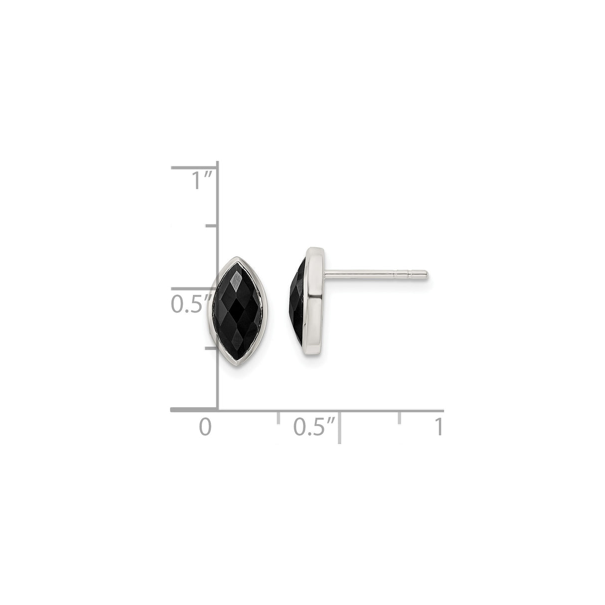 Sterling Silver Marquise Stud Earrings with Black Onyx, Minimalist Modern Design for Women