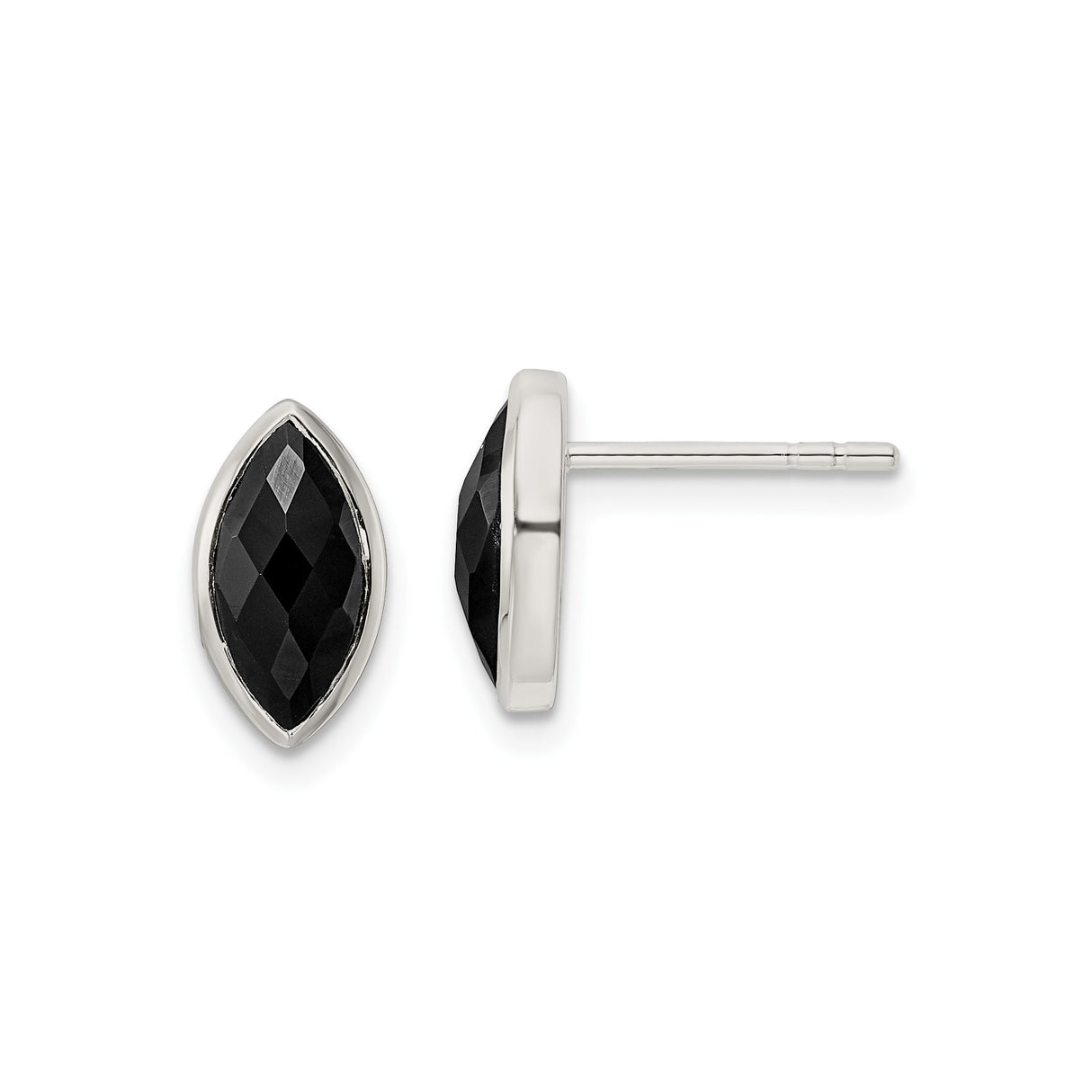 Sterling Silver Marquise Stud Earrings with Black Onyx, Minimalist Modern Design for Women