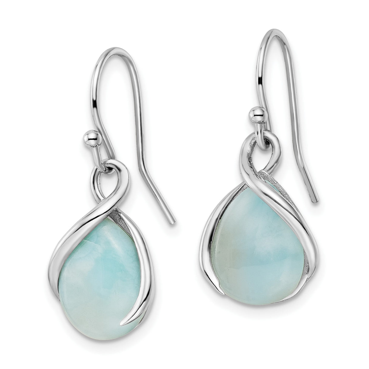Sterling Silver Dangle Earrings with Larimar Teardrop and Twist Coastal Wave Design
