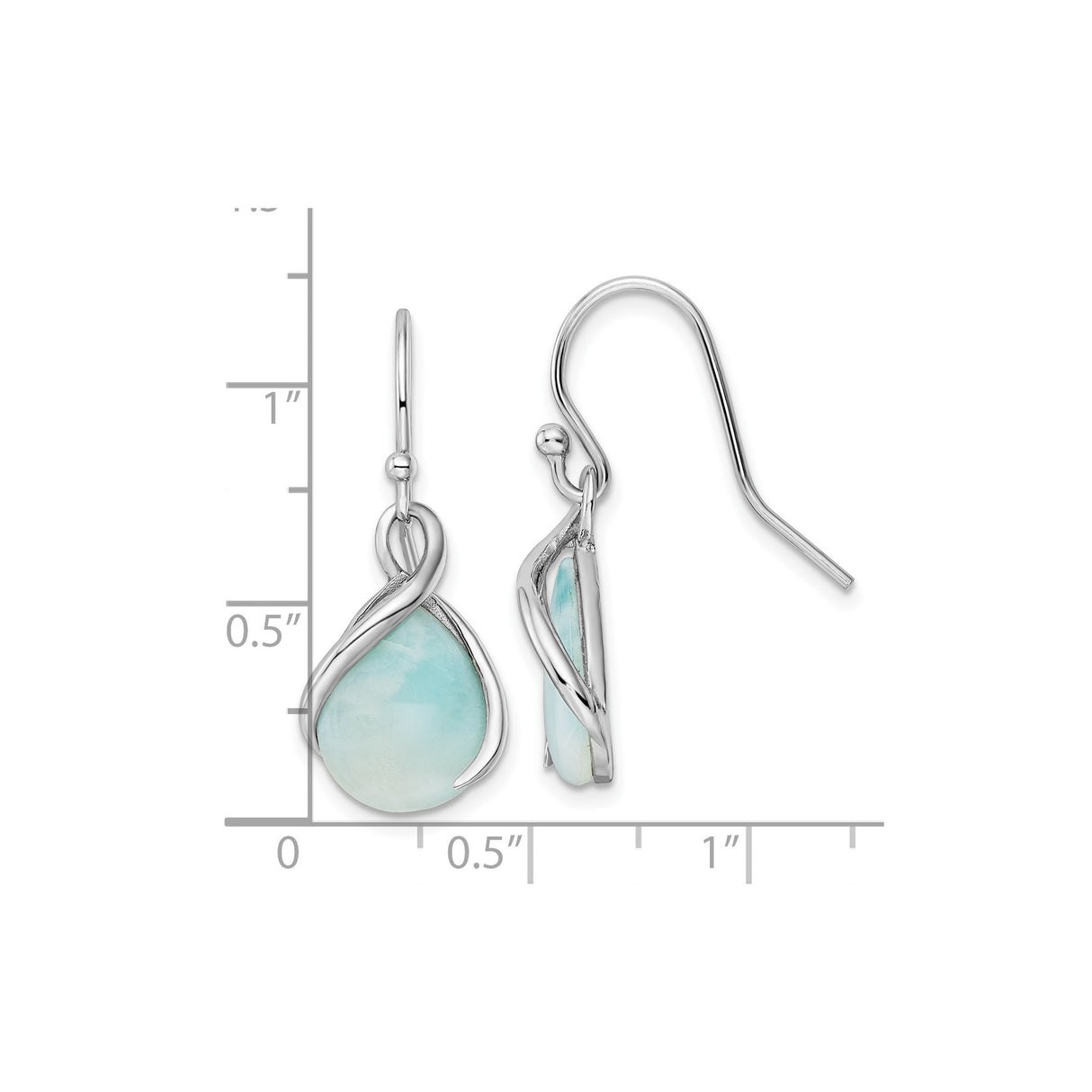 Sterling Silver Dangle Earrings with Larimar Teardrop and Twist Coastal Wave Design
