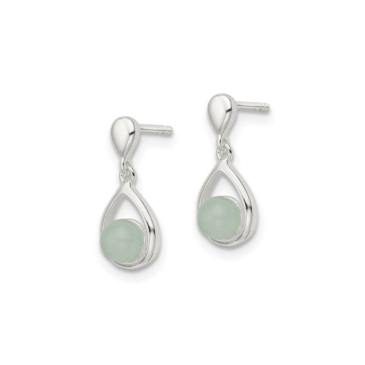 Sterling Silver Teardrop Earrings with Light Green Gemstone Bead, Modern Minimalist Design