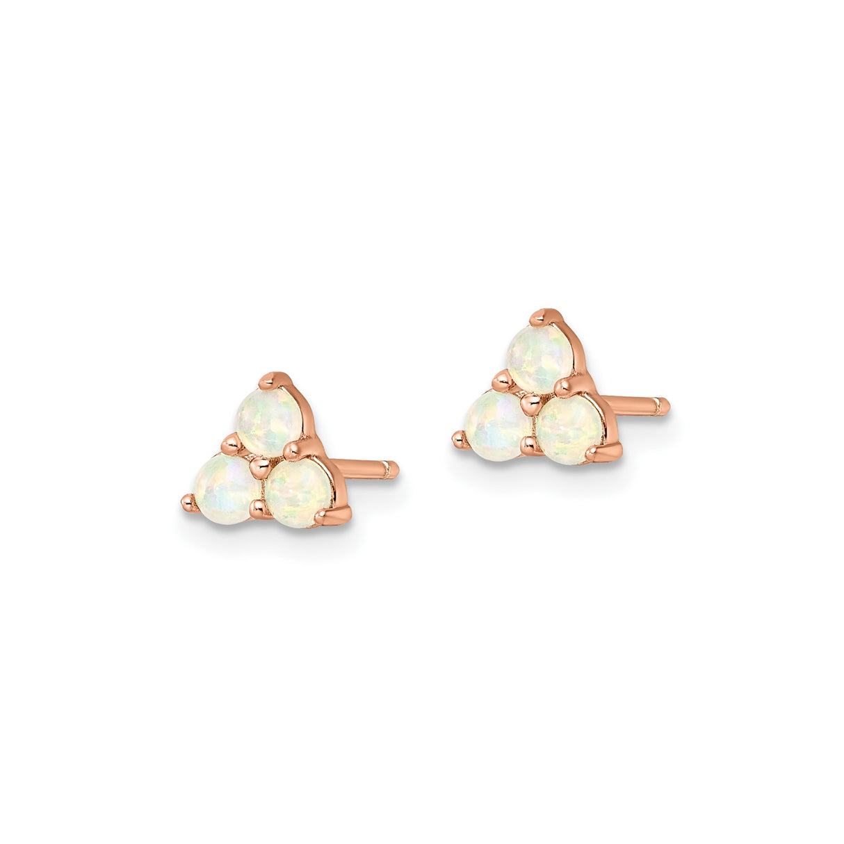 Sterling Silver Stud Earrings with Created Opal, Triangle Cluster Design, Modern Minimalist Style