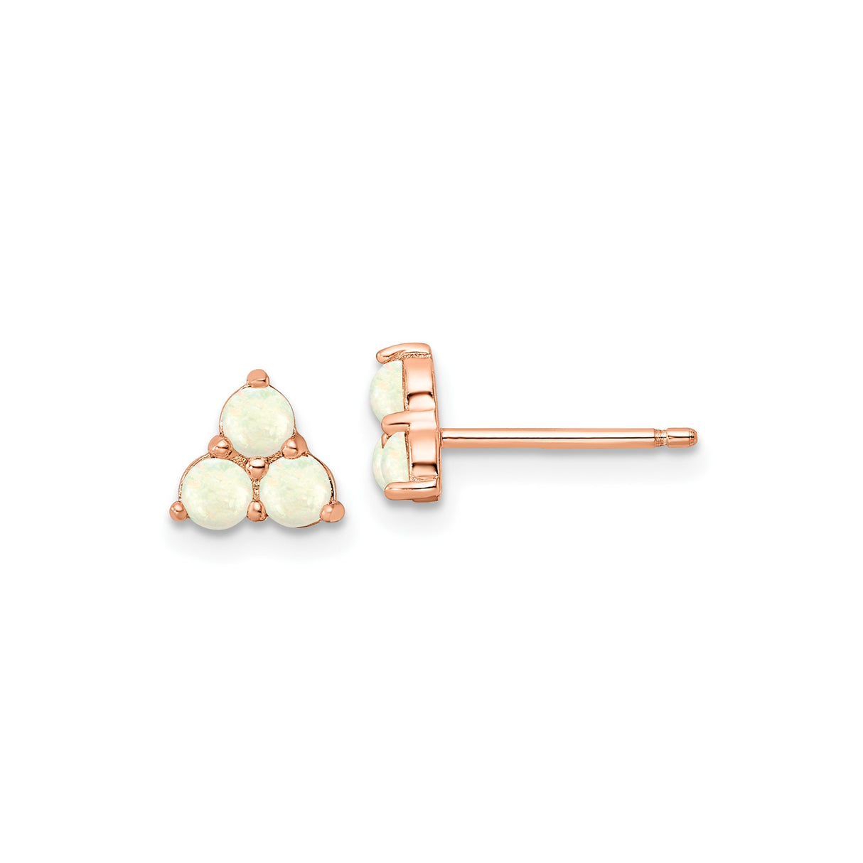 Sterling Silver Stud Earrings with Created Opal, Triangle Cluster Design, Modern Minimalist Style