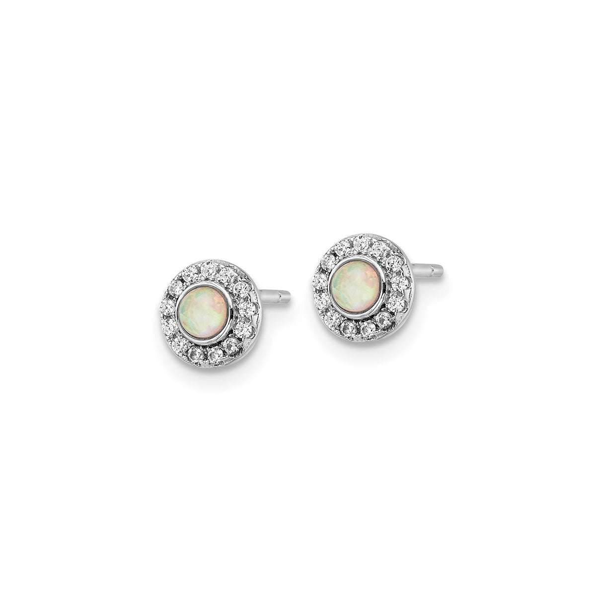 Sterling Silver Stud Earrings with Created Opal Center and Cubic Zirconia Halo