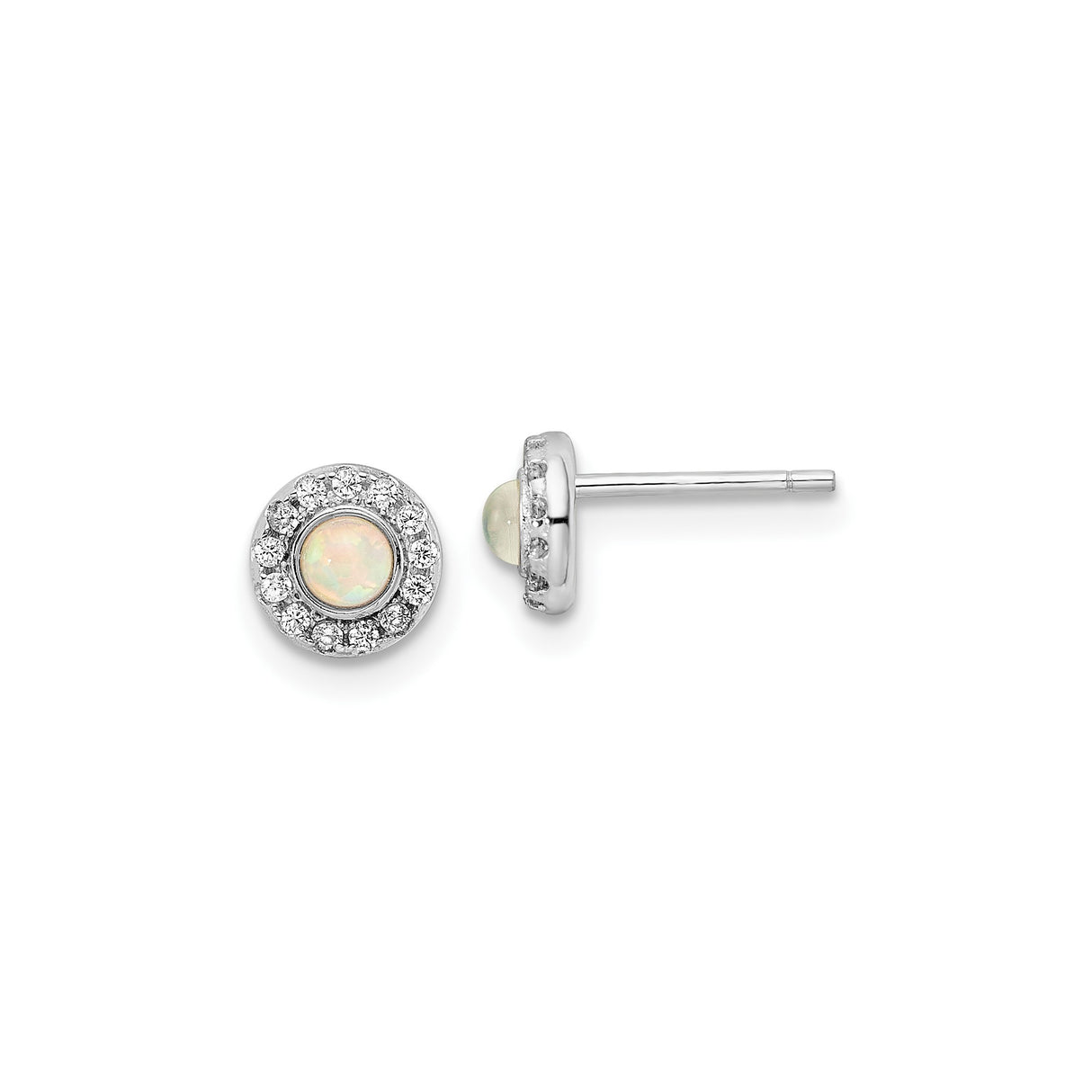 Sterling Silver Stud Earrings with Created Opal Center and Cubic Zirconia Halo