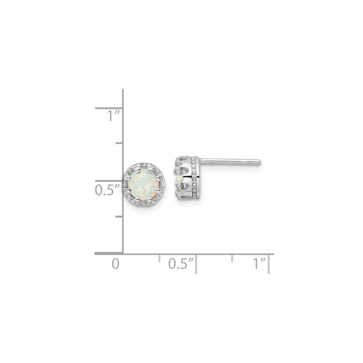 Sterling Silver Stud Earrings with Created Opal in Decorative Crown Bezel Setting