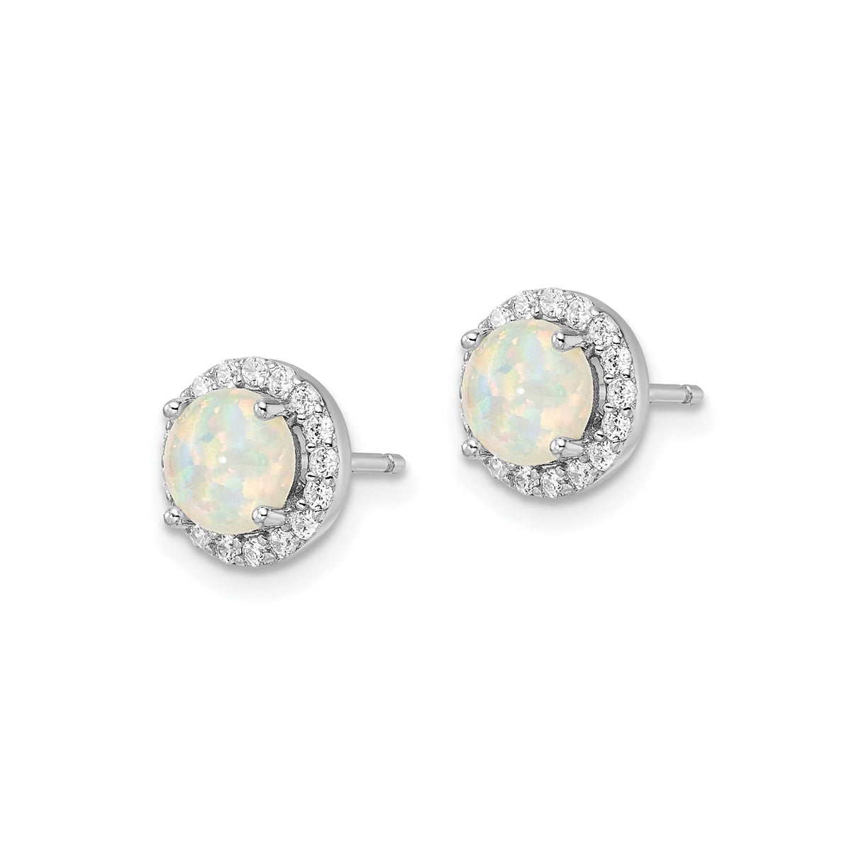 Sterling Silver Opal Stud Earrings with Created Opal and Cubic Zirconia Halo