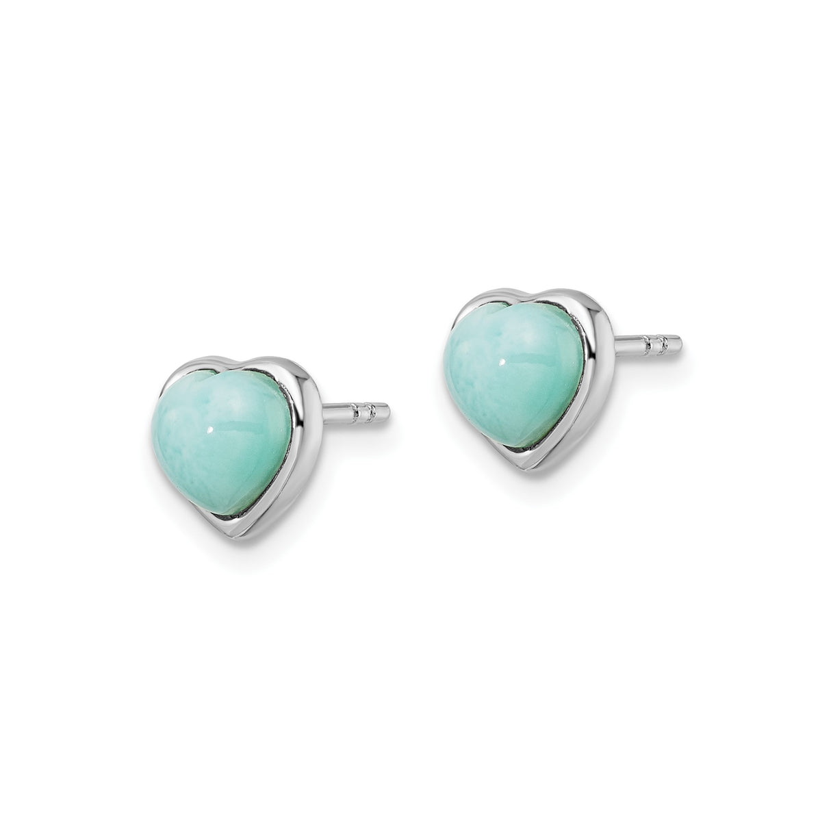 Sterling Silver Heart Stud Earrings with Larimar Gemstone, Feminine and Romantic Style