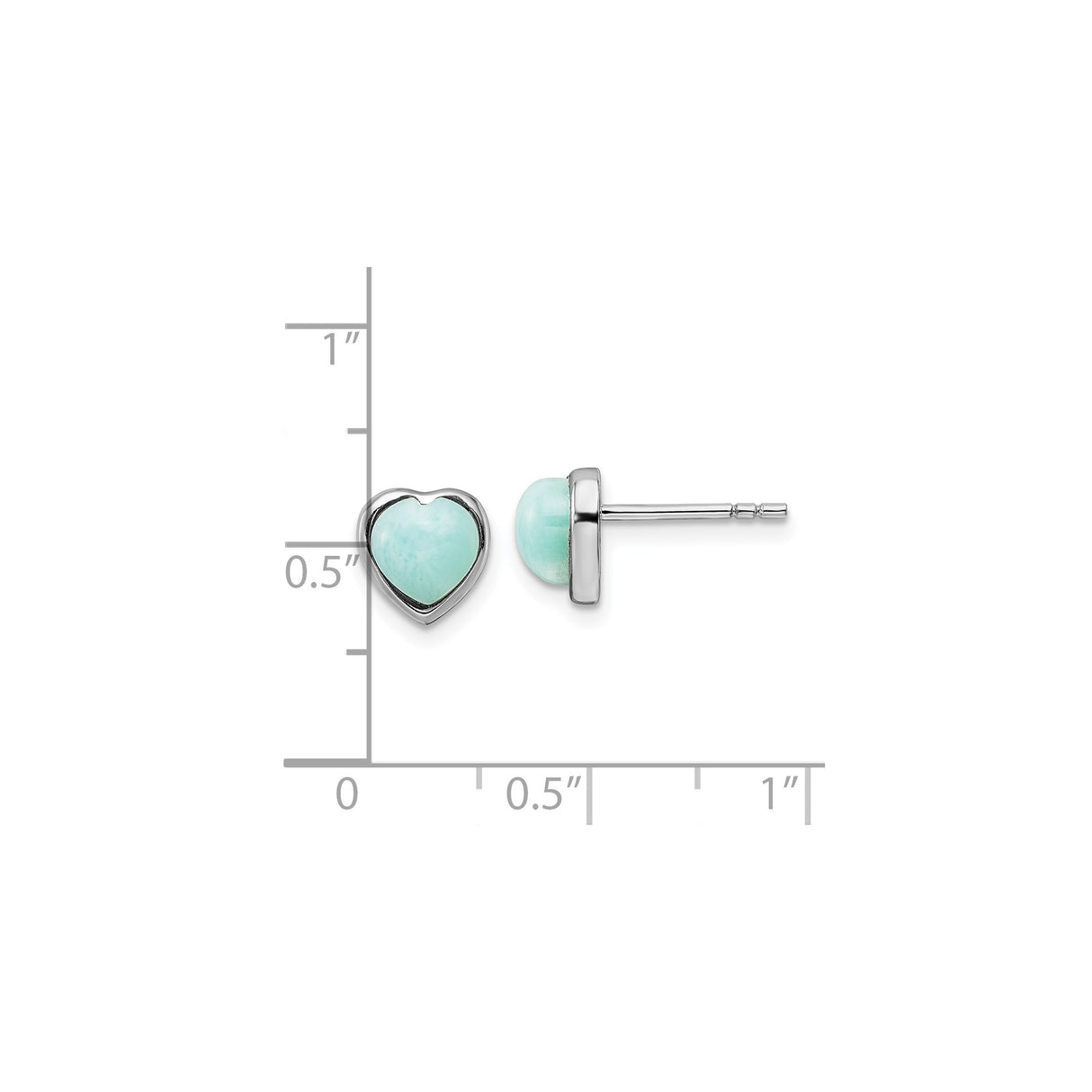 Sterling Silver Heart Stud Earrings with Larimar Gemstone, Feminine and Romantic Style