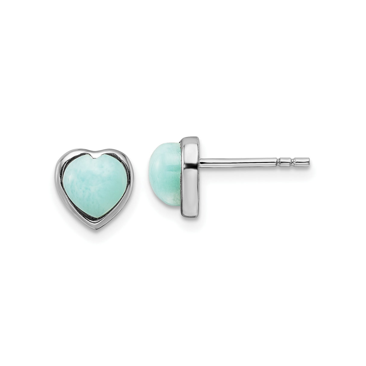 Sterling Silver Heart Stud Earrings with Larimar Gemstone, Feminine and Romantic Style