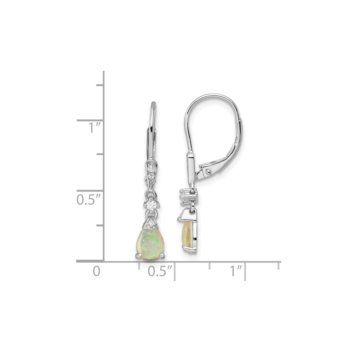 Sterling Silver Dangle Earrings with Pear Shaped Created Opal and Cubic Zirconia Accents