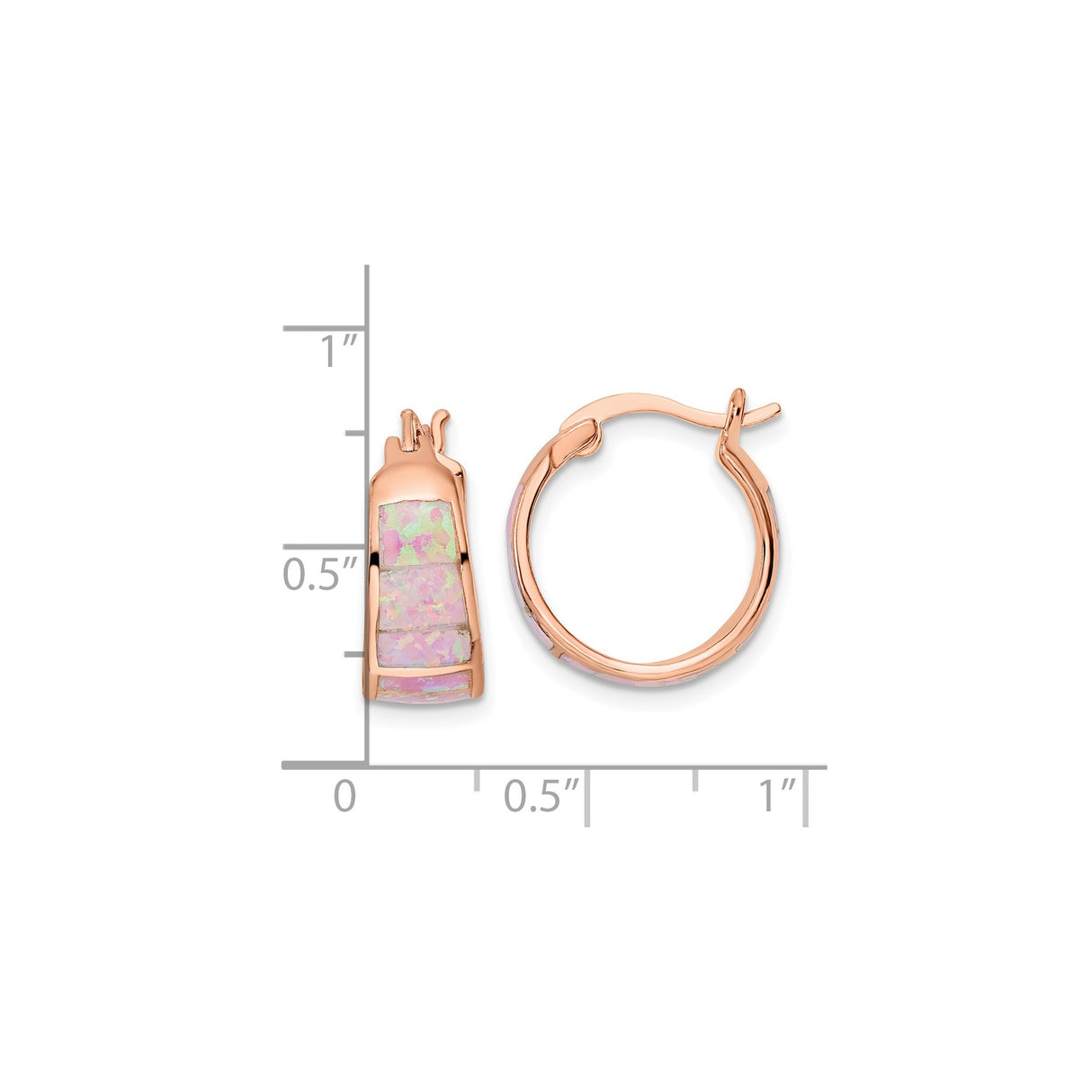 Sterling Silver Rose Gold Plated Hoop Earrings with Pink Created Opal, Segmented Minimalist Design