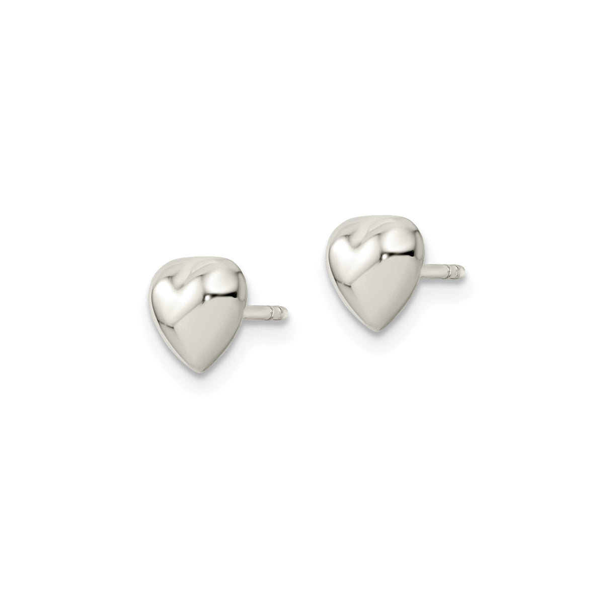 Sterling Silver Heart Stud Earrings, Polished Puffed Heart Design, Minimalist Romantic Style