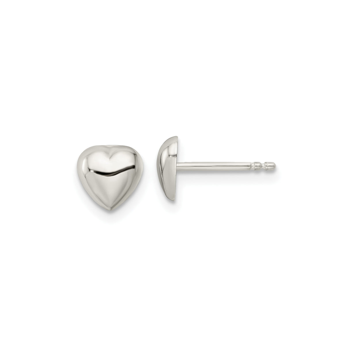 Sterling Silver Heart Stud Earrings, Polished Puffed Heart Design, Minimalist Romantic Style