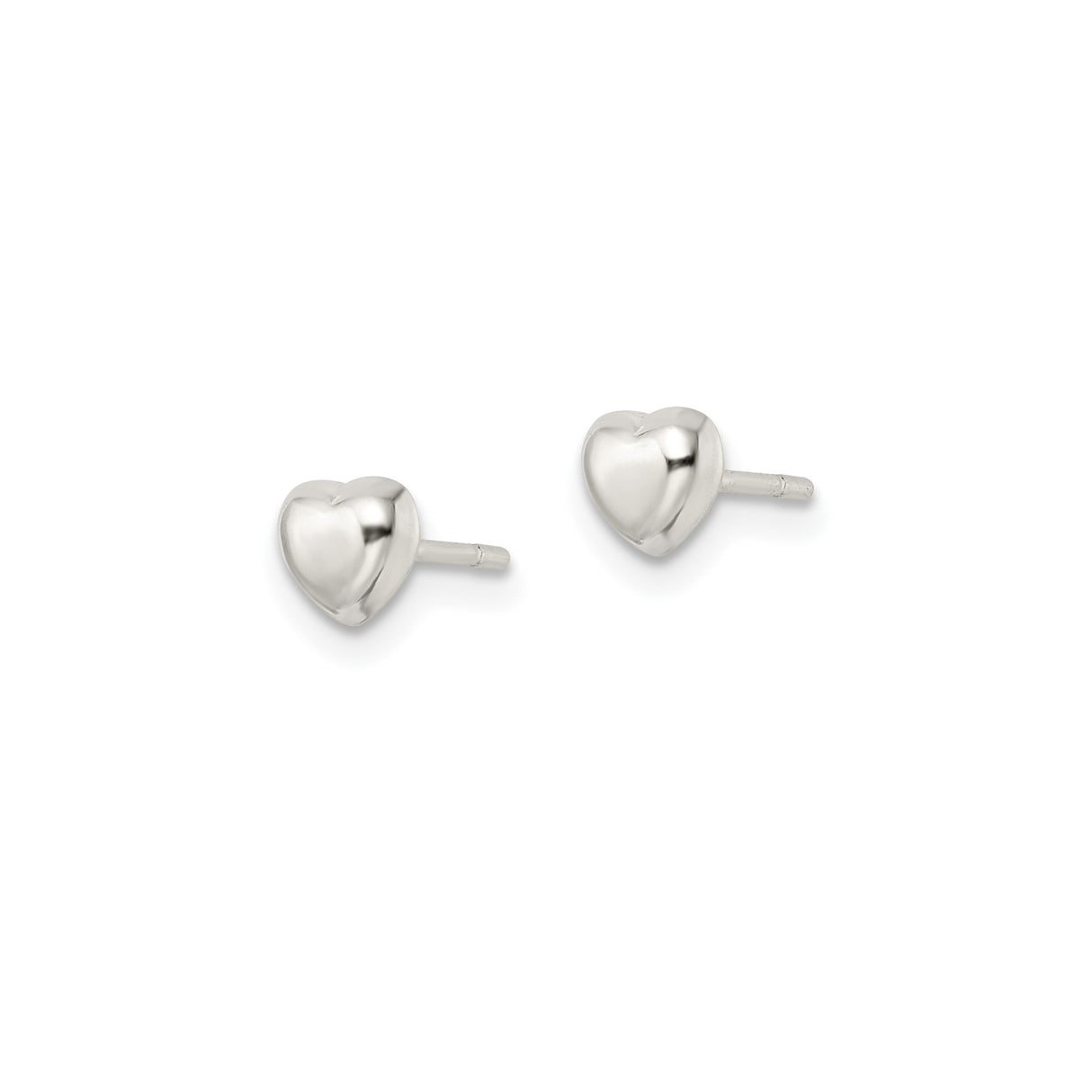 Sterling Silver Heart Stud Earrings with Polished Puff Design, Romantic Minimalist Jewelry for Women