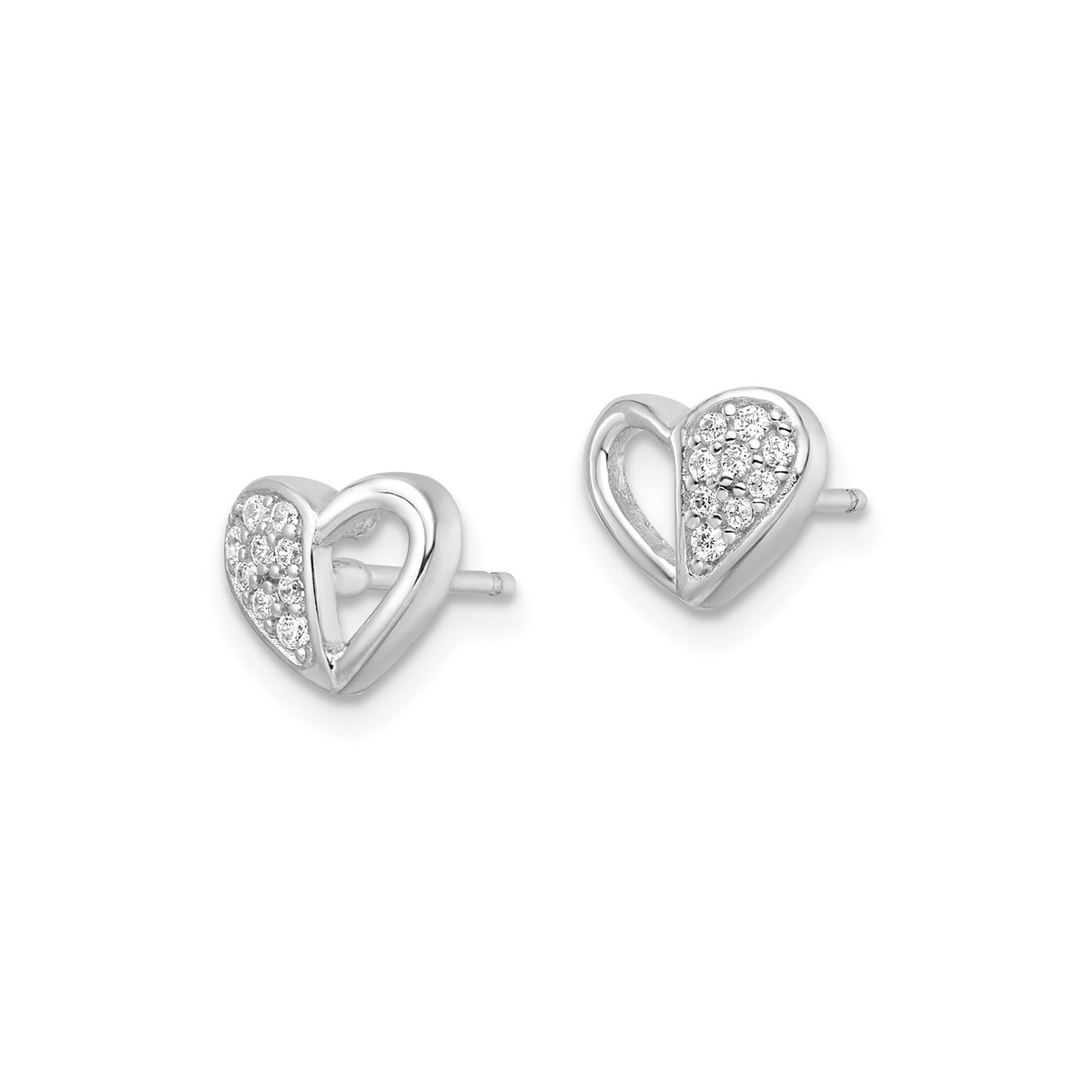 Sterling Silver Heart Stud Earrings with Open Heart Design and Cubic Zirconia Pave Setting