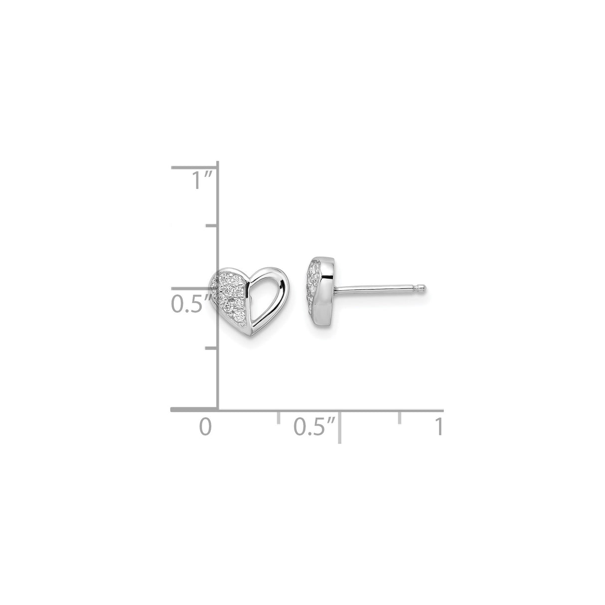Sterling Silver Heart Stud Earrings with Open Heart Design and Cubic Zirconia Pave Setting