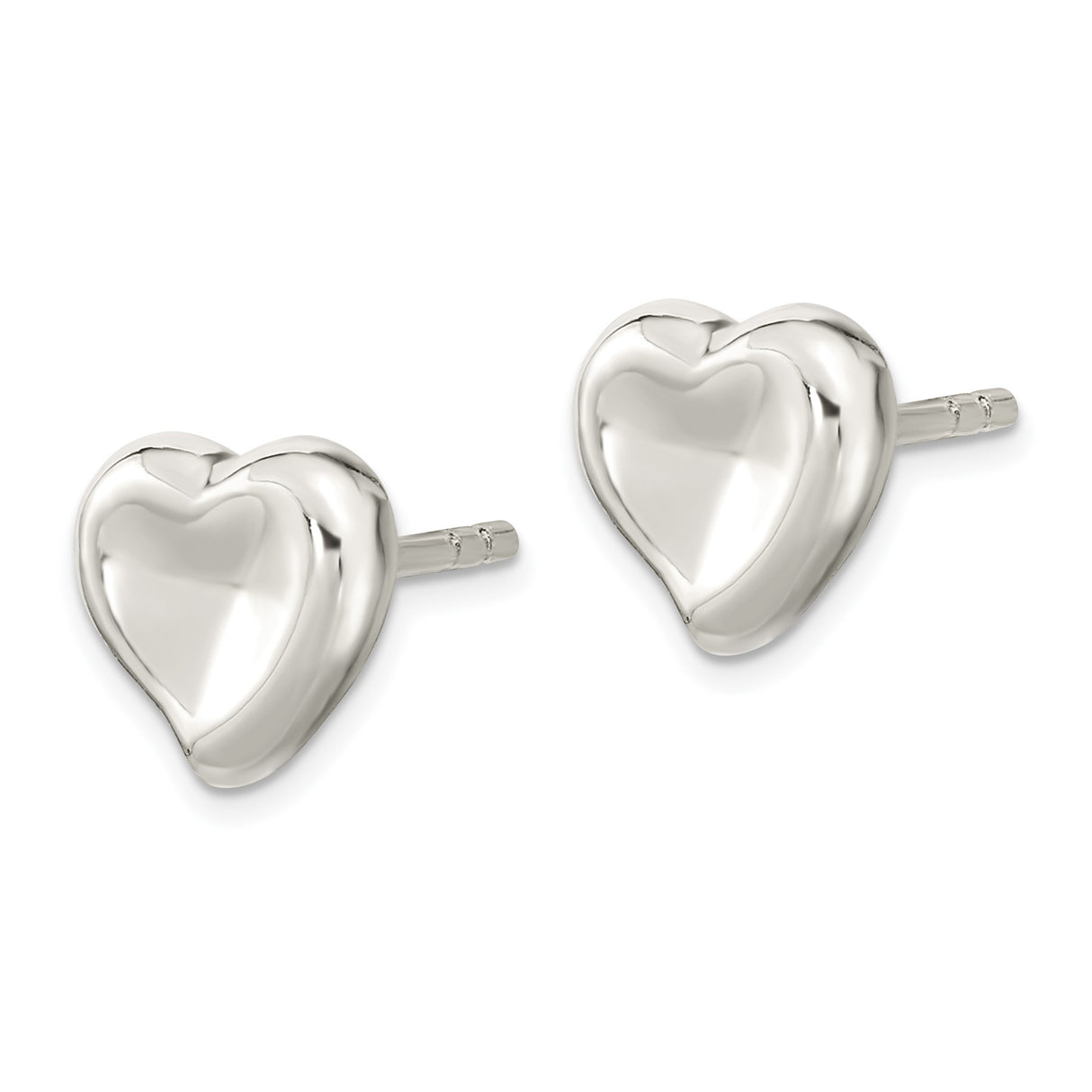 Sterling Silver Heart Stud Earrings, Polished Puffed Hearts, Minimalist Romantic Design