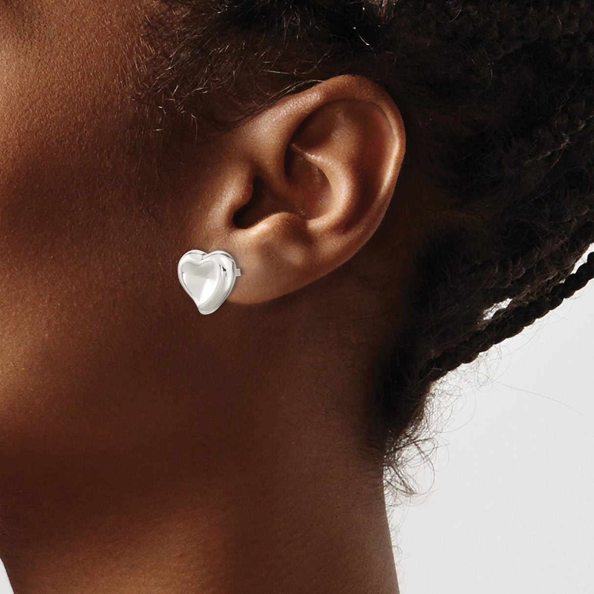 Sterling Silver Heart Stud Earrings, Polished Puffed Hearts, Minimalist Romantic Design