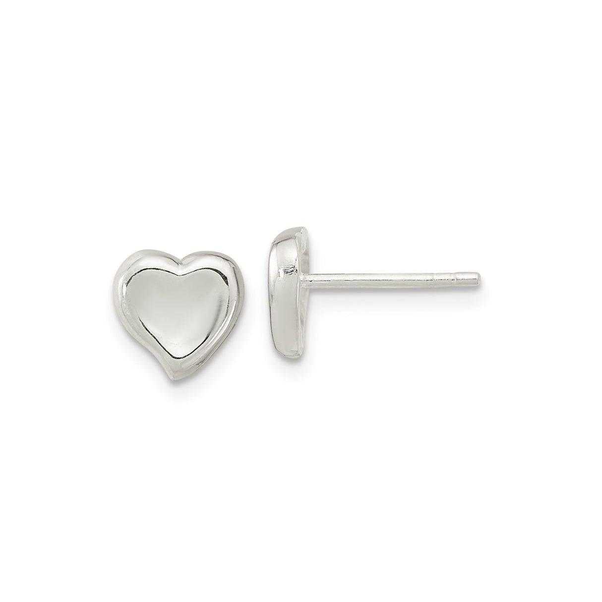 Sterling Silver Heart Stud Earrings, Polished Puffed Hearts, Minimalist Romantic Design