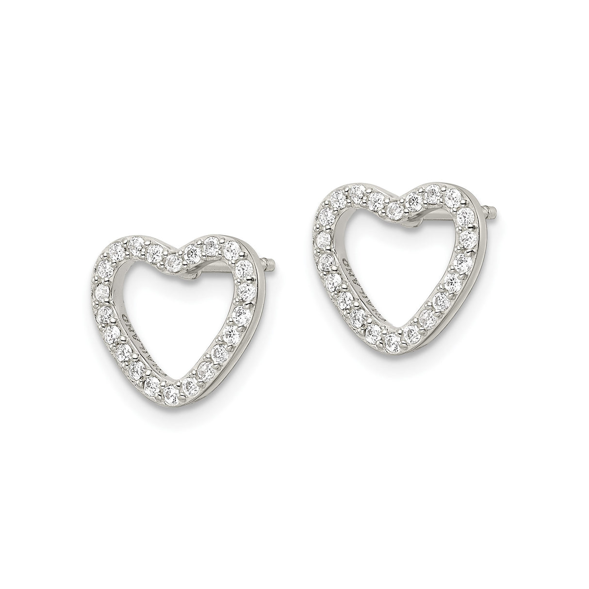 Sterling Silver Heart Shaped Stud Earrings with Cubic Zirconia Accents