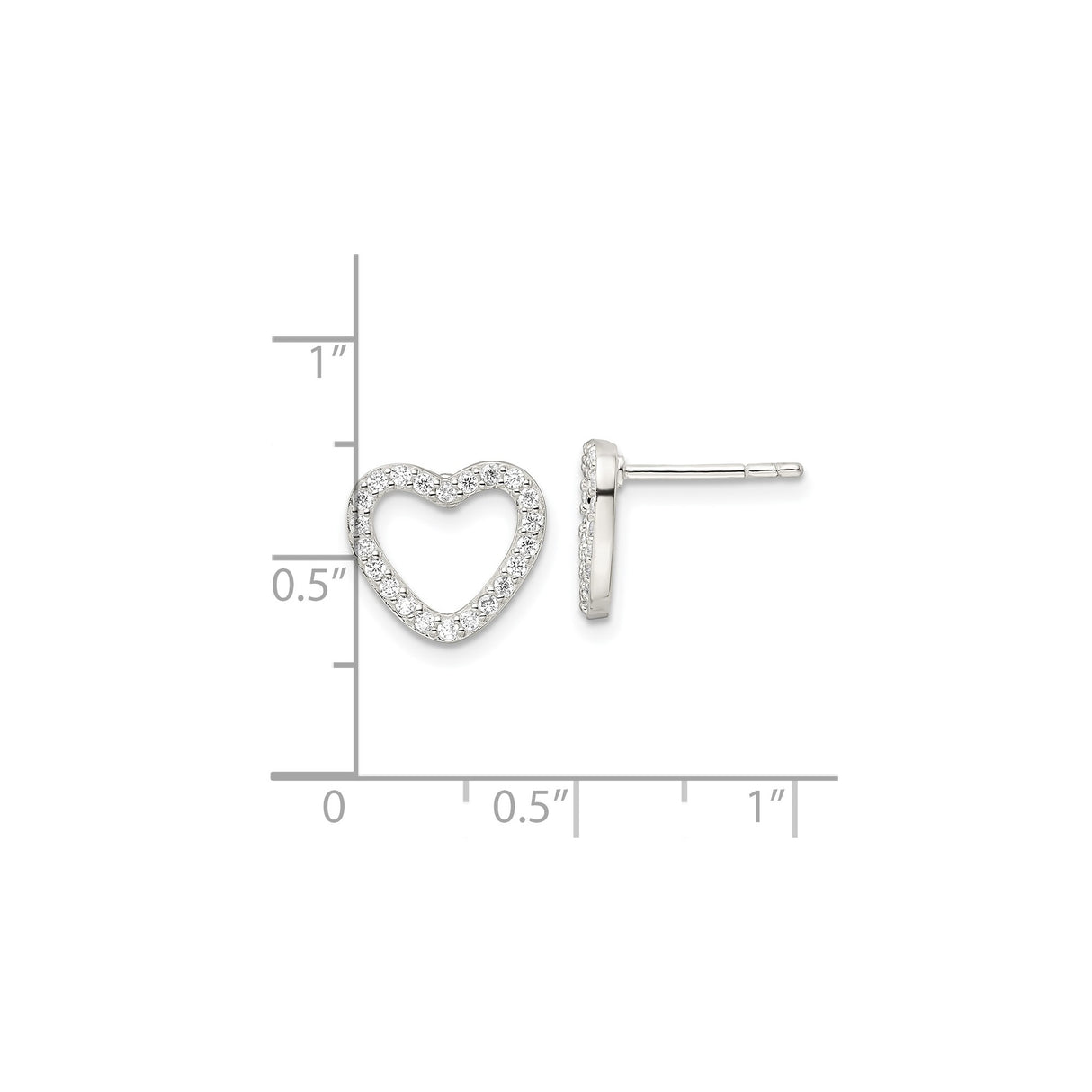 Sterling Silver Heart Shaped Stud Earrings with Cubic Zirconia Accents